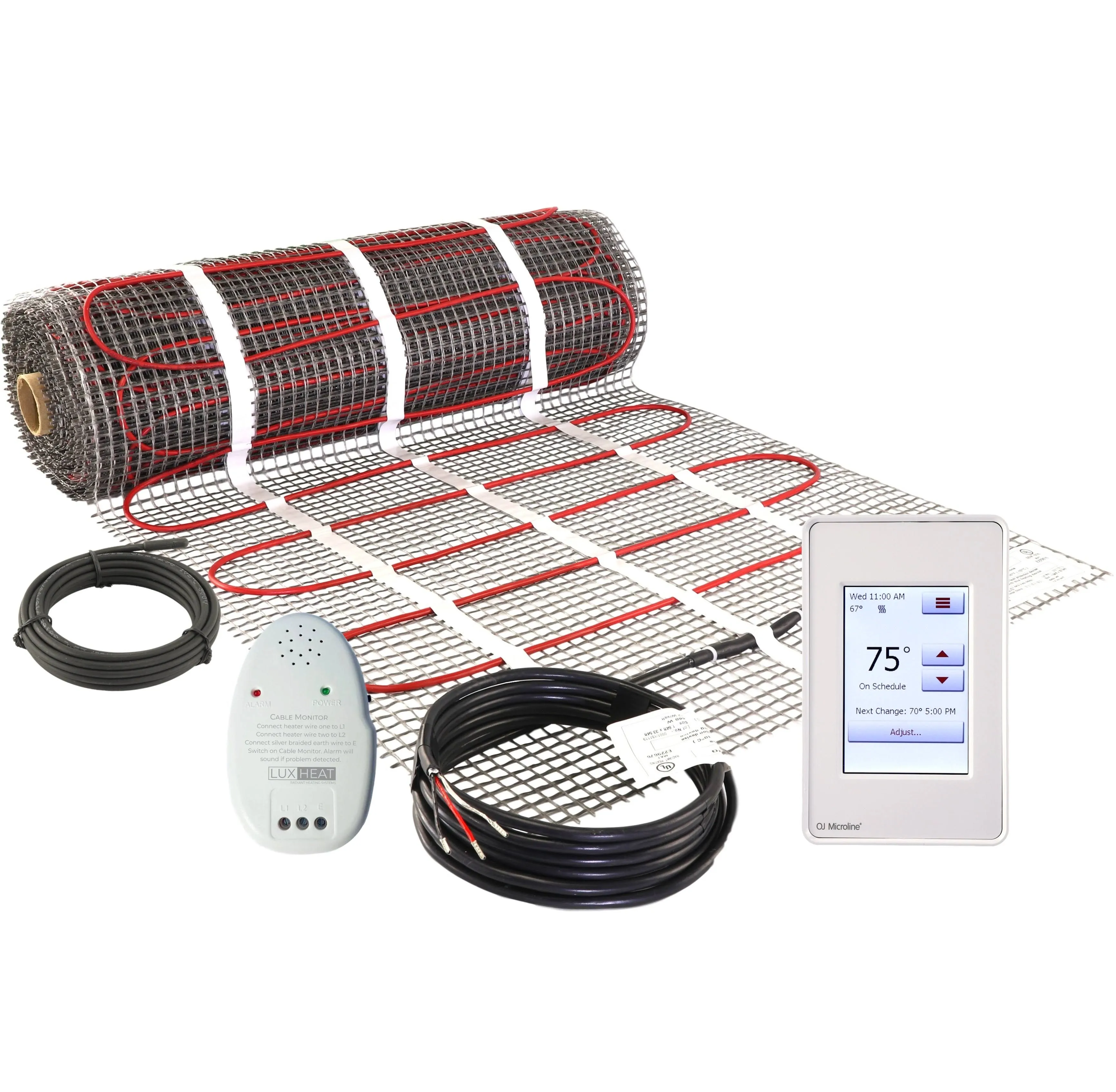 30 Sqft Mat Kit, 120v Electric Radiant Floor Heating System for Under tile, Stone and Laminate. Kit Includes Alarm, Heated Floor Mat, OJ Microline Programmable Thermostat with GFCI & Sensor