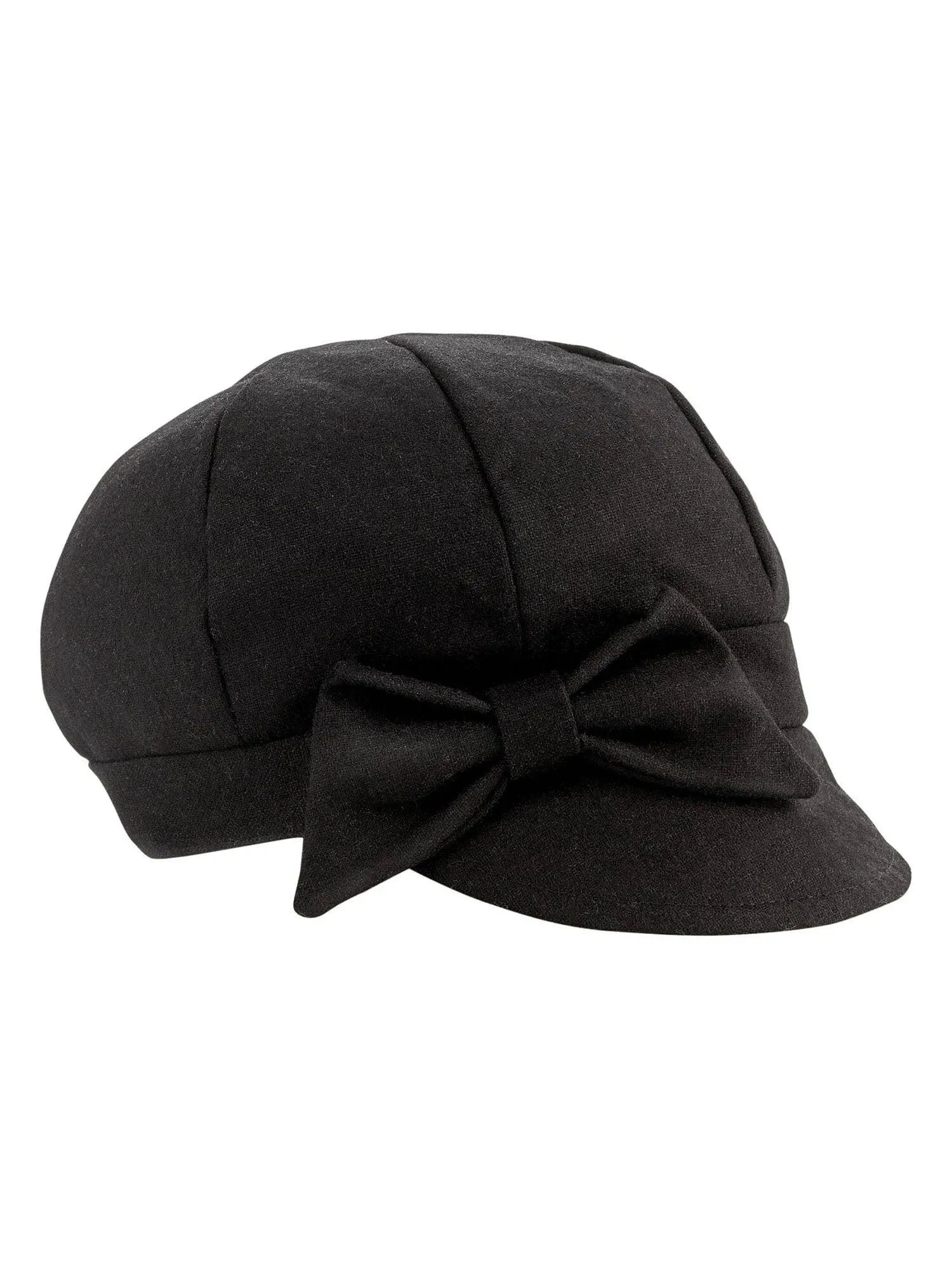  Women&#039;s Wool Cap with Self Fabric Bow One Size Black