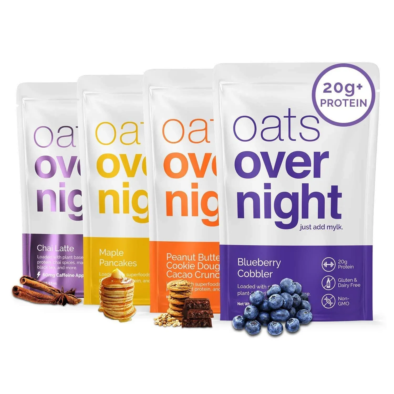 Oats Overnight - Vegan Variety Pack High Protein, High Fiber Breakfast Shake - Gluten Free, Non GMO Oatmeal Banana Bread, Blueberry Cobbler & More (8 Pack + BlenderBottle)