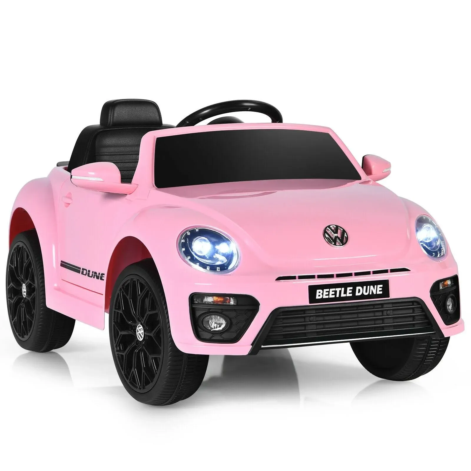 Licensed Pink Volkswagen Beetle Ride-On Car for Kids with Remote Control and Music - 12V