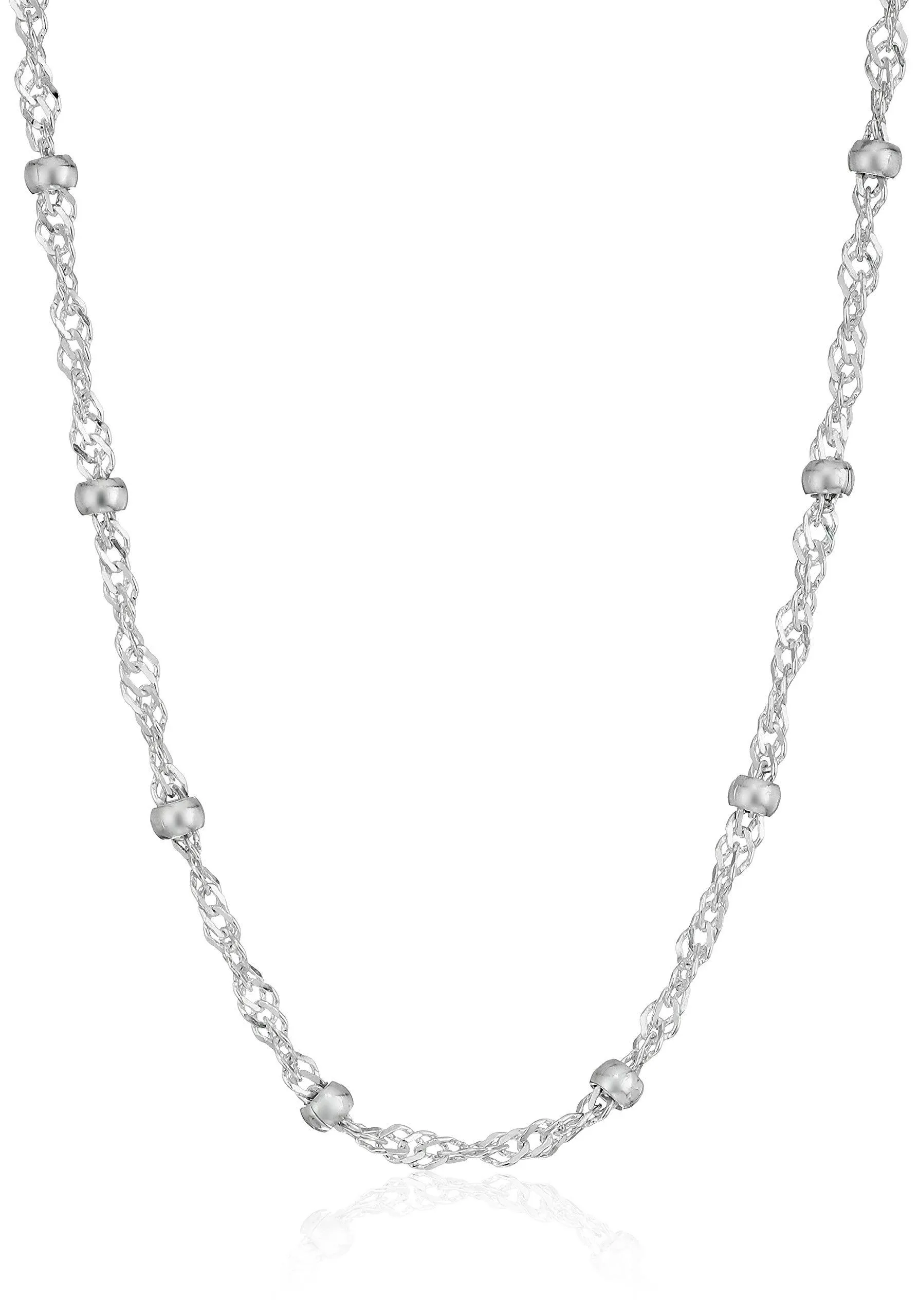 Amazon Collection Essentials Womens Sterling Silver Singapore Bead Chain Station ...