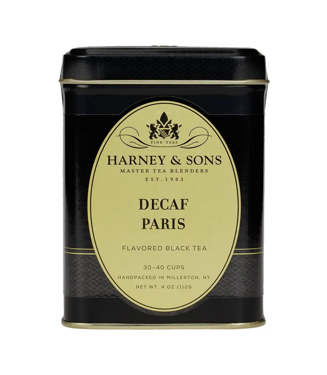 Harney & Sons Decaf Paris, 4oz Tin of Loose Leaf Black Tea w/fruit and Caramel Flavors