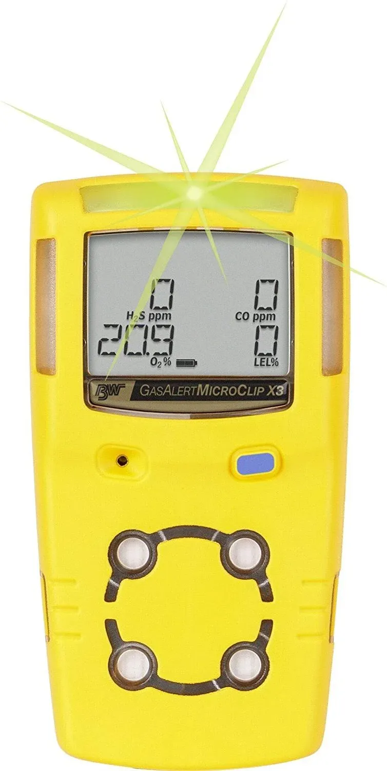 Honeywell BW MicroClip X3 Series Multi-Gas Detector, %LEL/O<sub>2</sub>/H<sub>2</sub>S, yellow