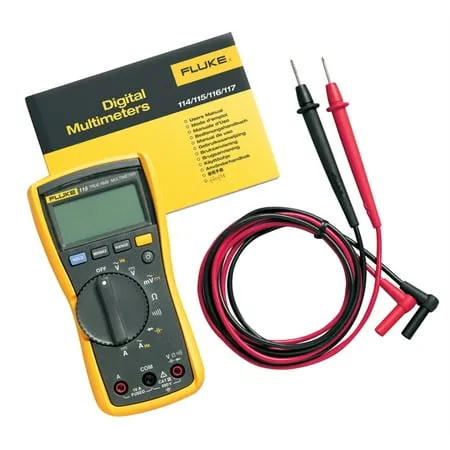 Fluke 115 Digital Multimeter, Measures AC/DC Voltage To 600 V and AC/DC Current to 10 A, Measures Resistance, Continuity, Frequency, and Capacitance, Includes Holster and Silicone Test Lead Set