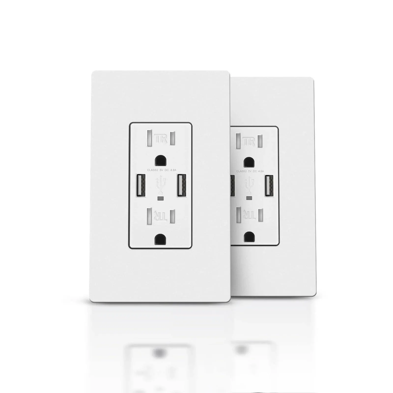 2pack Usb Wall Outlet 4.8a High Speed Usb Ports With Smart Chip 15a Tamper Resis