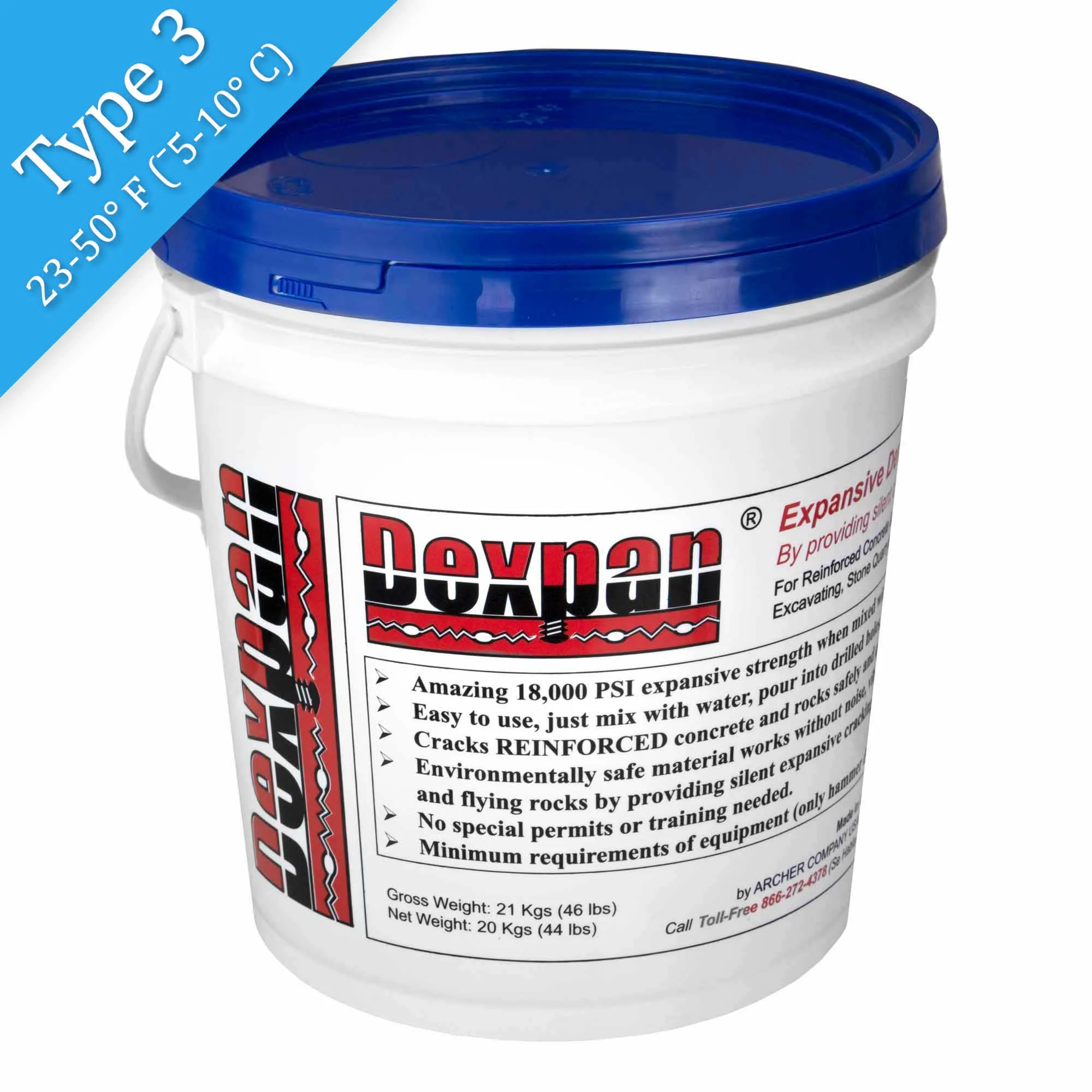 Dexpan Expansive Demolition Grout 44 lb. Bucket for Rock Breaking Concrete Cutting Excavating. Alternative to Demolition Jack Hammer Breaker