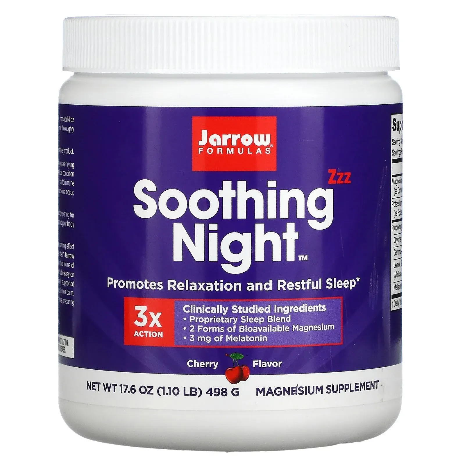 Jarrow Formulas Soothing Night, Cherry Flavor - 1.1 lb - Promotes Nighttime Relaxation & Rest - Includes Magnesium, Melatonin, GABA & Lemon Balm - 60 Servings