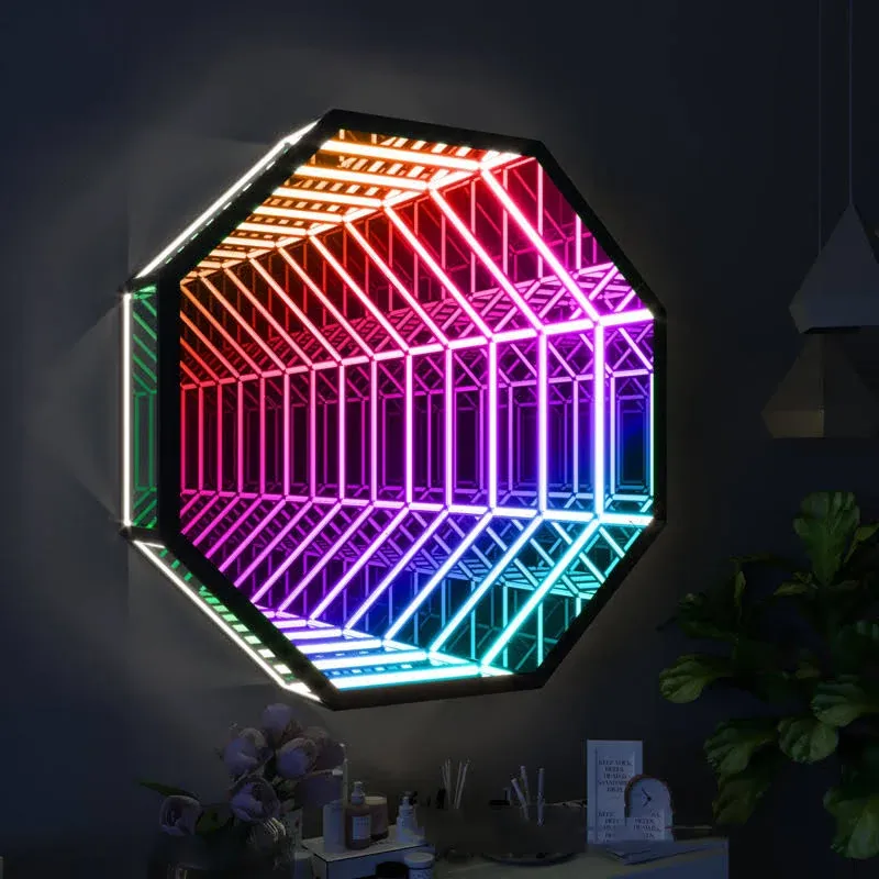 Mirror Tunnel Light, Remote Control LED Infinity Wall Mirror Frame with Multi Color Changing Light,LED Color-Changing Tunnel Light, Tunnel Mirror Light Desktop Lamp Party Home Decor (Color:50cm)