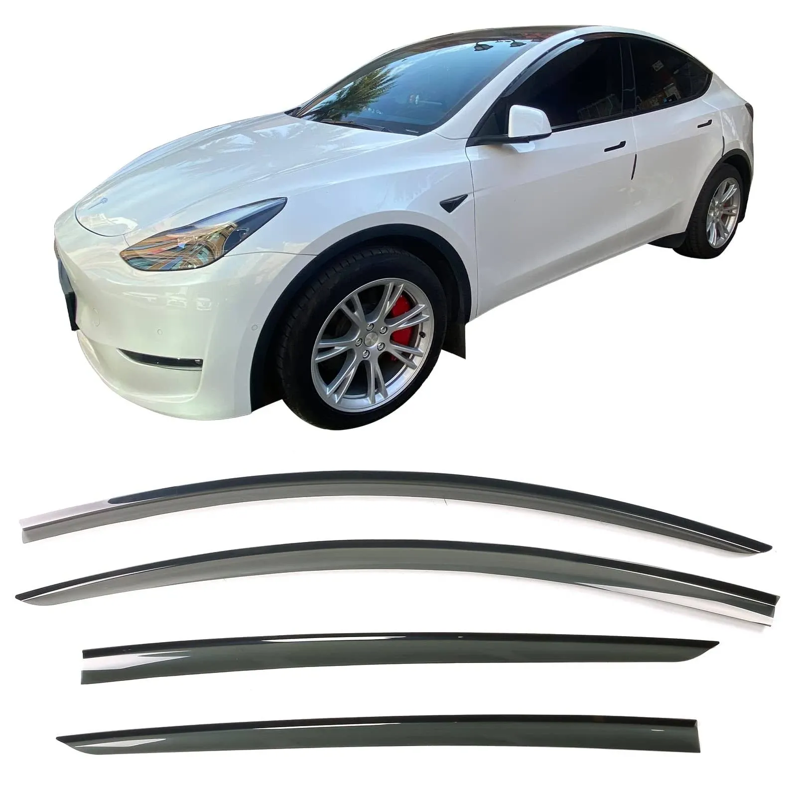 IKON MOTORSPORTS, Window Visors Compatible with 2020-2023 Tesla Model Y, Acrylic Smoke Rain Sun Guard Wind Vent Air Deflector 4PCS, 2021 2022