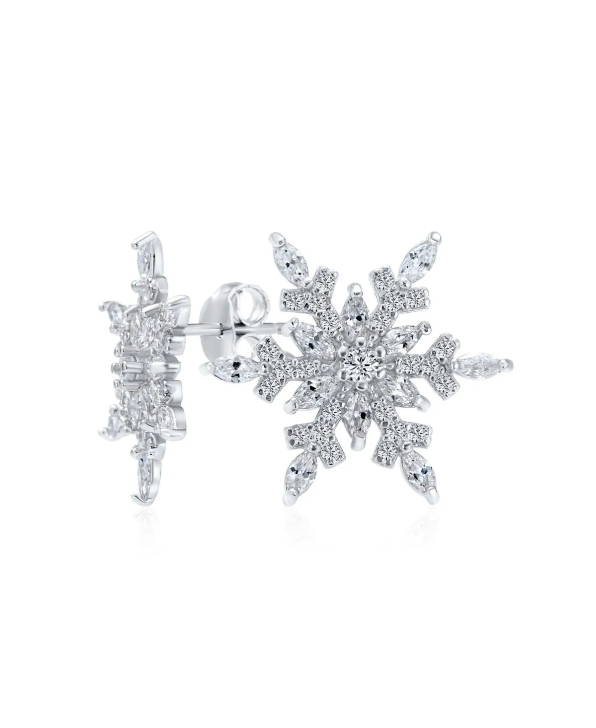 Holiday Party Flower Christmas Frozen Winter Cubic Zirconia Encrusted CZ Large Snowflake Stud Earrings For Women Sterling Silver