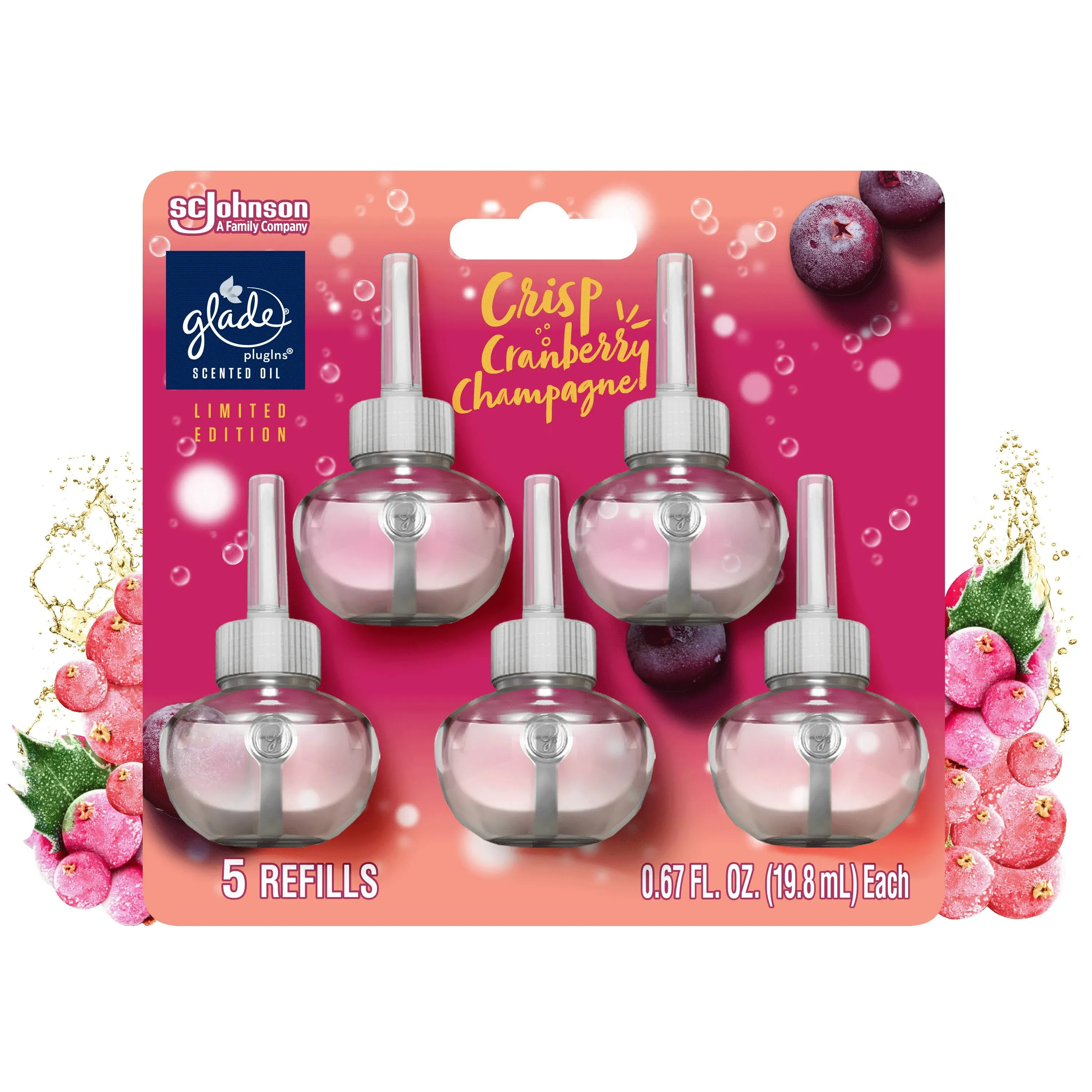 Glade PlugIns Scented Oil Air Freshener, 5 Refills, Crisp Cranberry Champagne - 3 ...