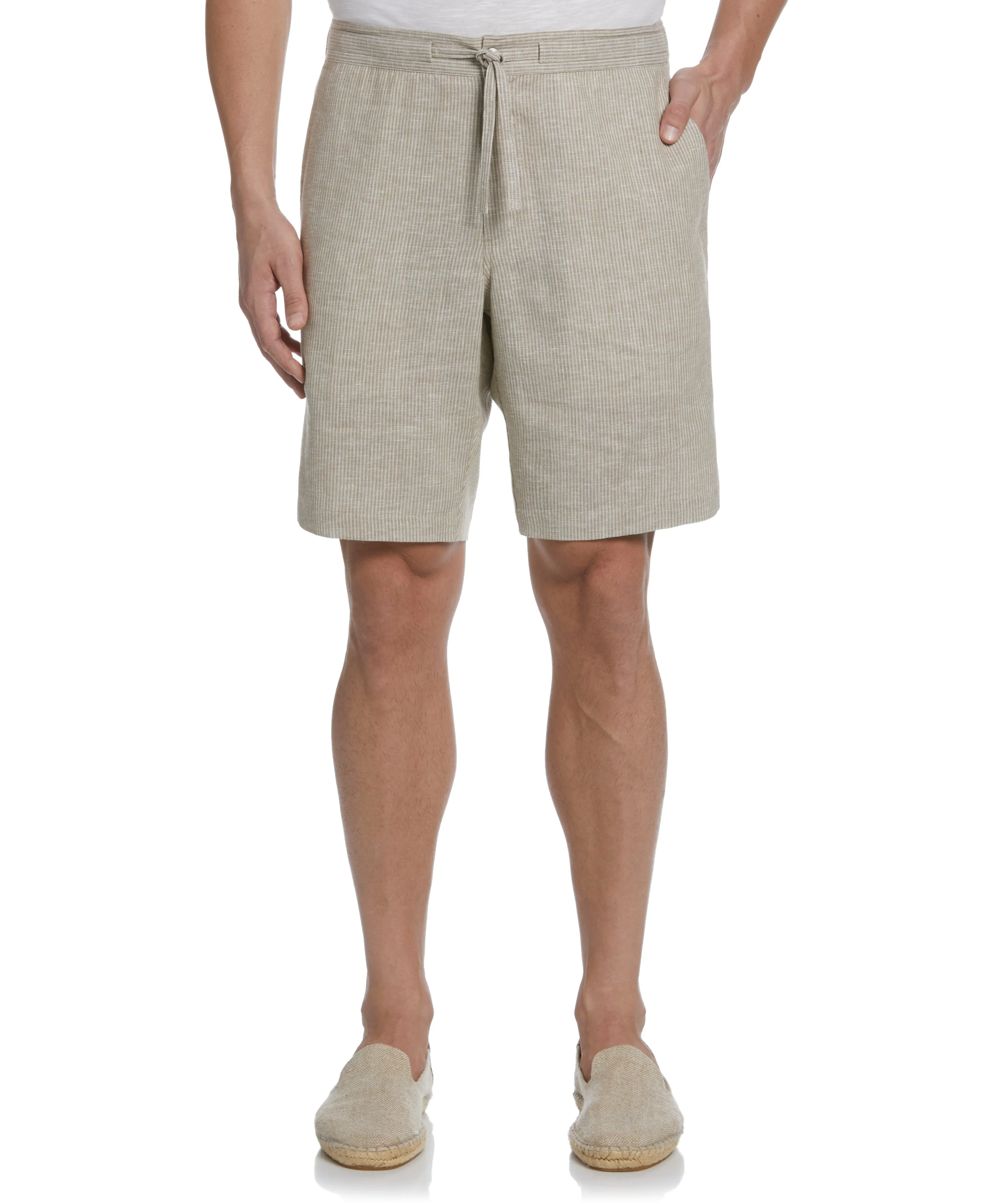 Cubavera Men's Linen Blend Mini Stripe Drawstring Shorts in Chinchilla Beige