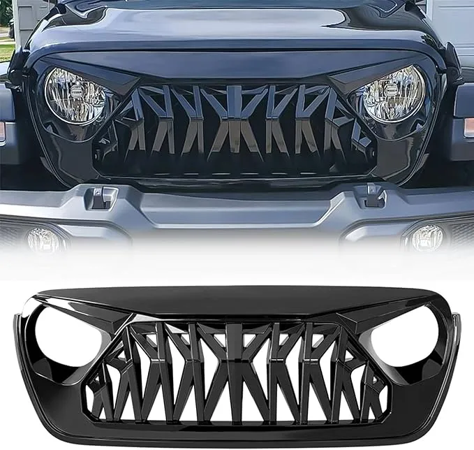 American Modified Shark Grille; Glossy Black (18-24 Jeep Wrangler JL)