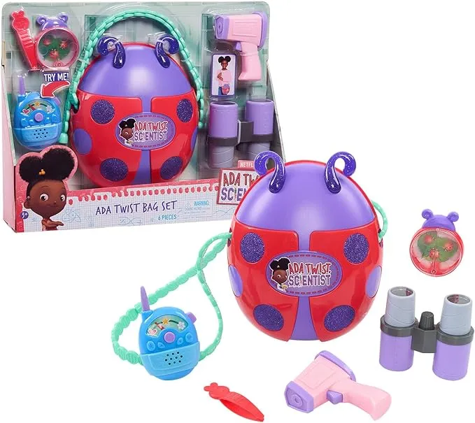 Just Play Ada Twist Bag Set, 6-pieces, Press Walkie-Talkie to Hear Phrases from The Brainstorm Song, Dress Up & Pretend Play, Kids Toys for Ages 3 Up