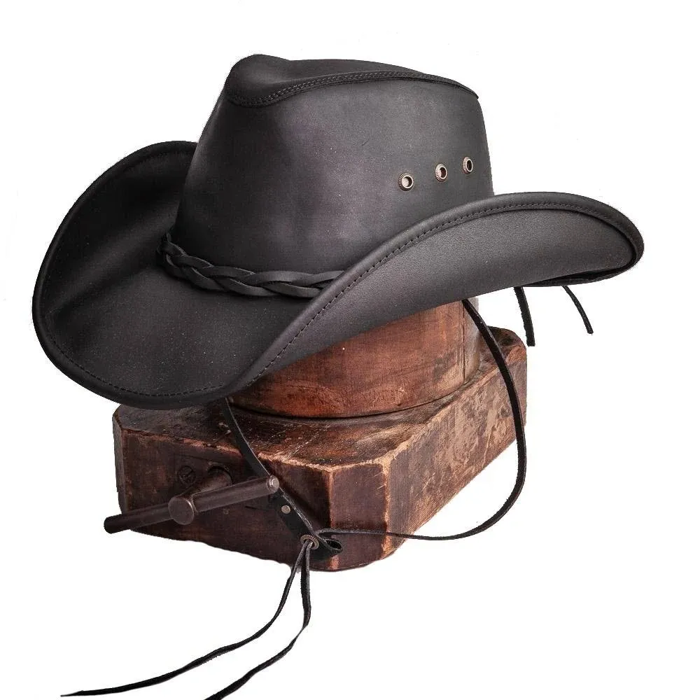 Hollywood Leather Cowboy Hat — Handcrafted 100% Fine Leather Hat by American Hat Makers — Breathable, System, Brown