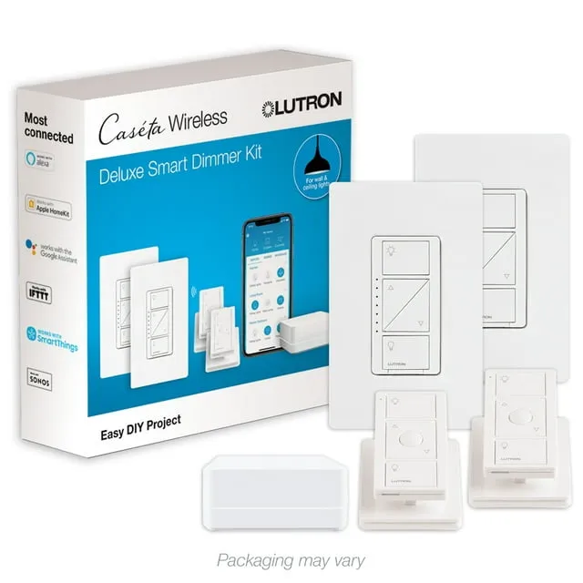 Lutron Caseta Wireless Smart Lighting Dimmer Switch (2 Count) Starter Kit with Pedestals for Pico Remotes