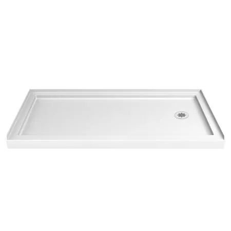 DreamLine SlimLine 36 in. D x 60 in. W x 2 3/4 in. H Center Drain Single Threshold Shower Base in White, DLT-1136600 & Eastman 2 Inch IPS No Caulk Brass Shower Drain, Stainless Steel, 15306