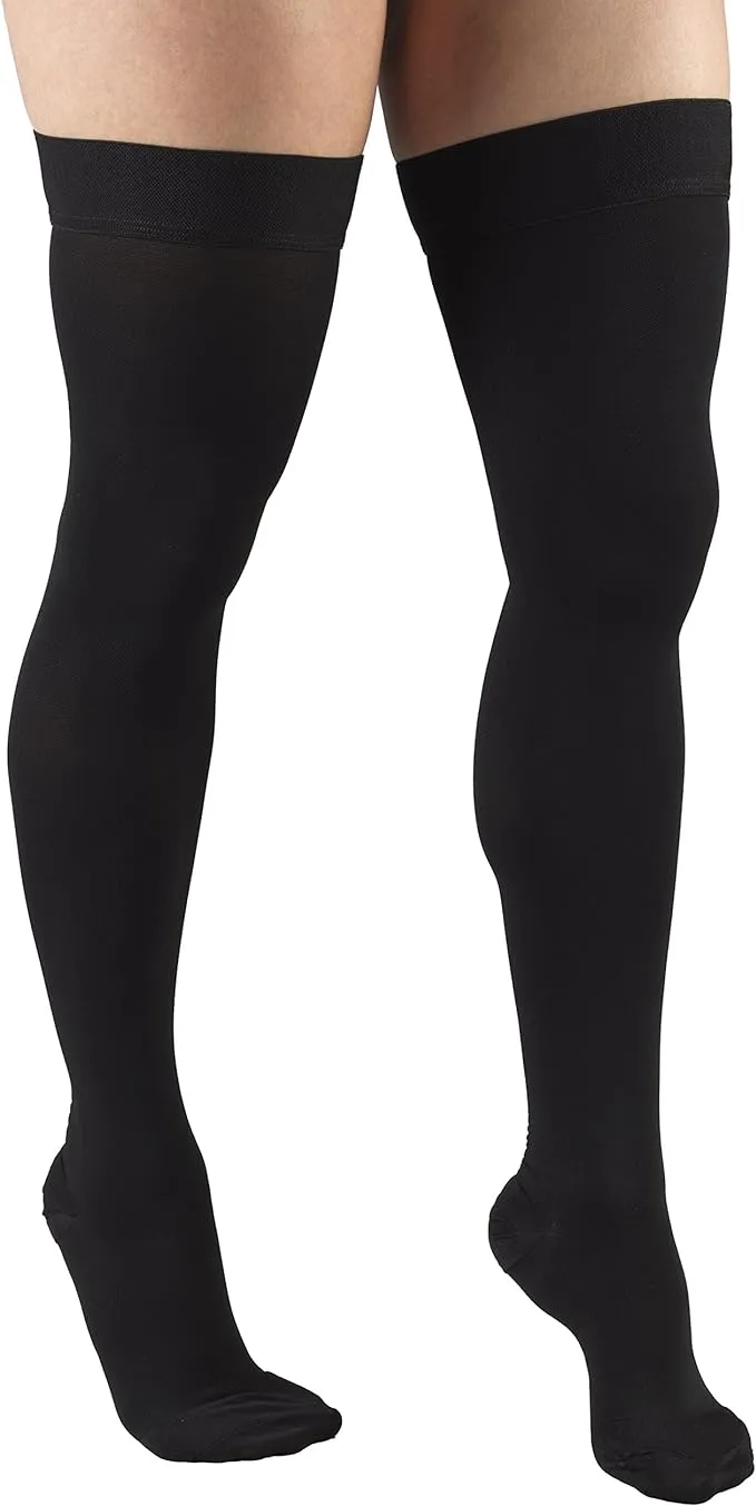 Truform 20-30 Mmhg Compression Stockings for Men & Women, Thigh High Length, Dot Top, Closed Toe, Black, Large (20-30 Mmhg)