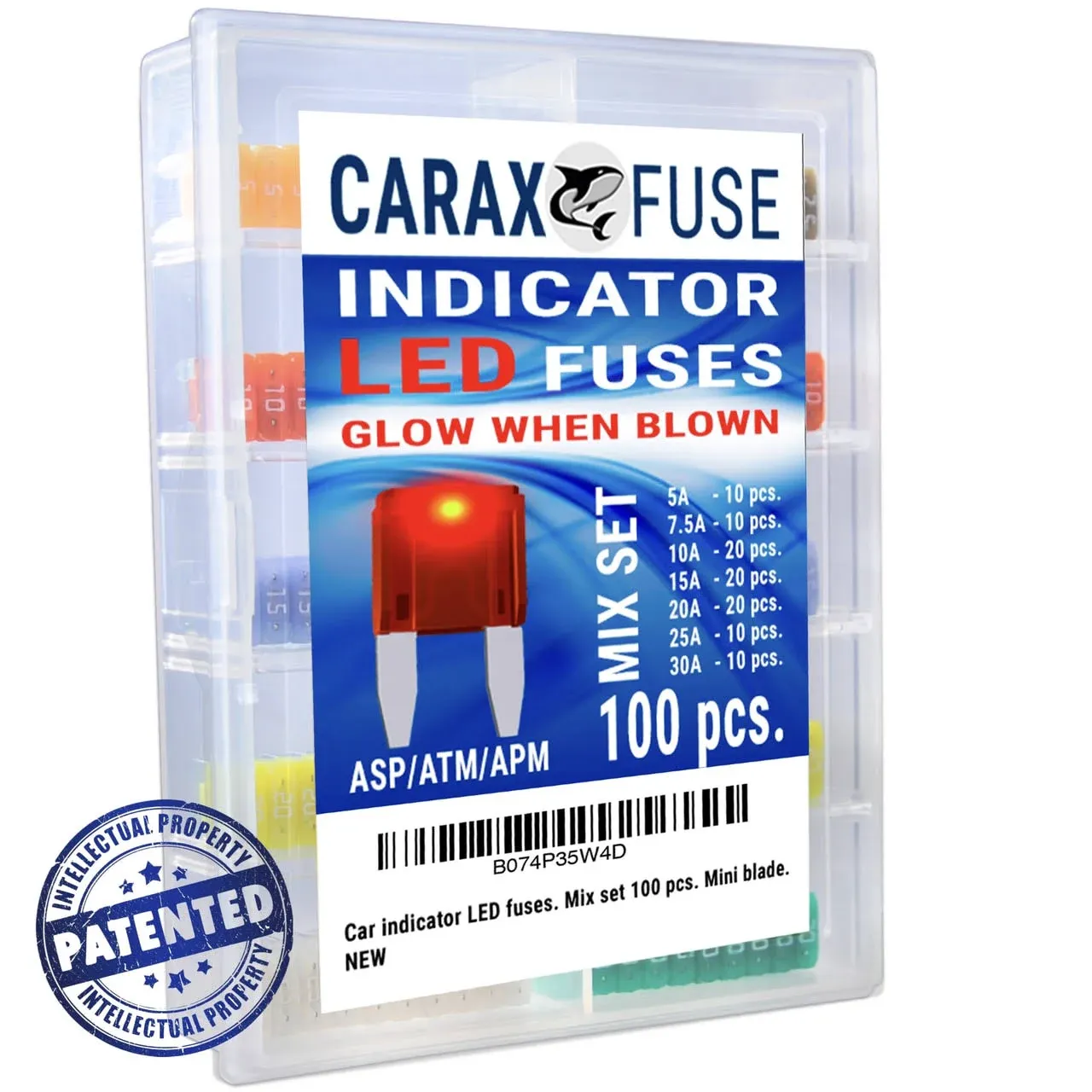 Carax Glow Fuse Premium Fuse Mini Blade 100 Pcs. Assortment Kit