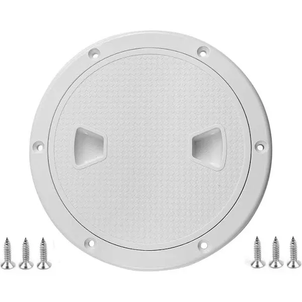 6" White Circular Inspection Hatch Marine Access Port Hatch Cover,Boat ABS Round Non Slip Inspection Hatch,Deck Plate with Screws,with Bottom Seal,Rubber O-Rings and Sponge Seal Double Waterproof