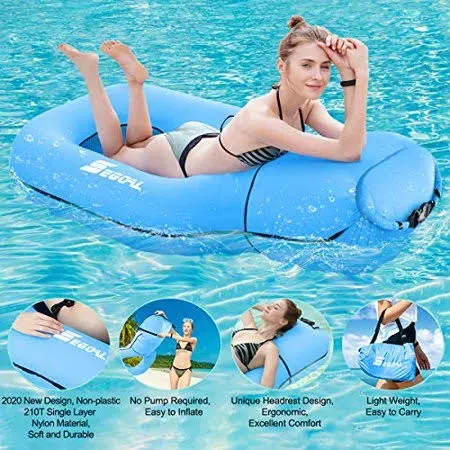 SEGOAL Pool Floats Inflatable Floating Lounger Chair Water Hammock Raft Swimming Ring Pool Float, Lightweight Single Layer Nylon Fabric No Pump Required, 3 Seconds Filling The Air