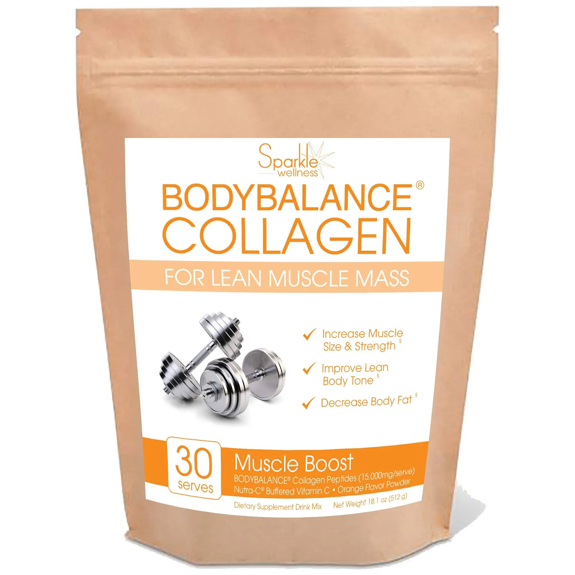 Muscle Boost (Orange) [30-Serves] | Collagen Supplement Powder with Hydrolyzed BODYBALANCE Collagen Peptides & Buffered Vitamin C | Improves Body Composition