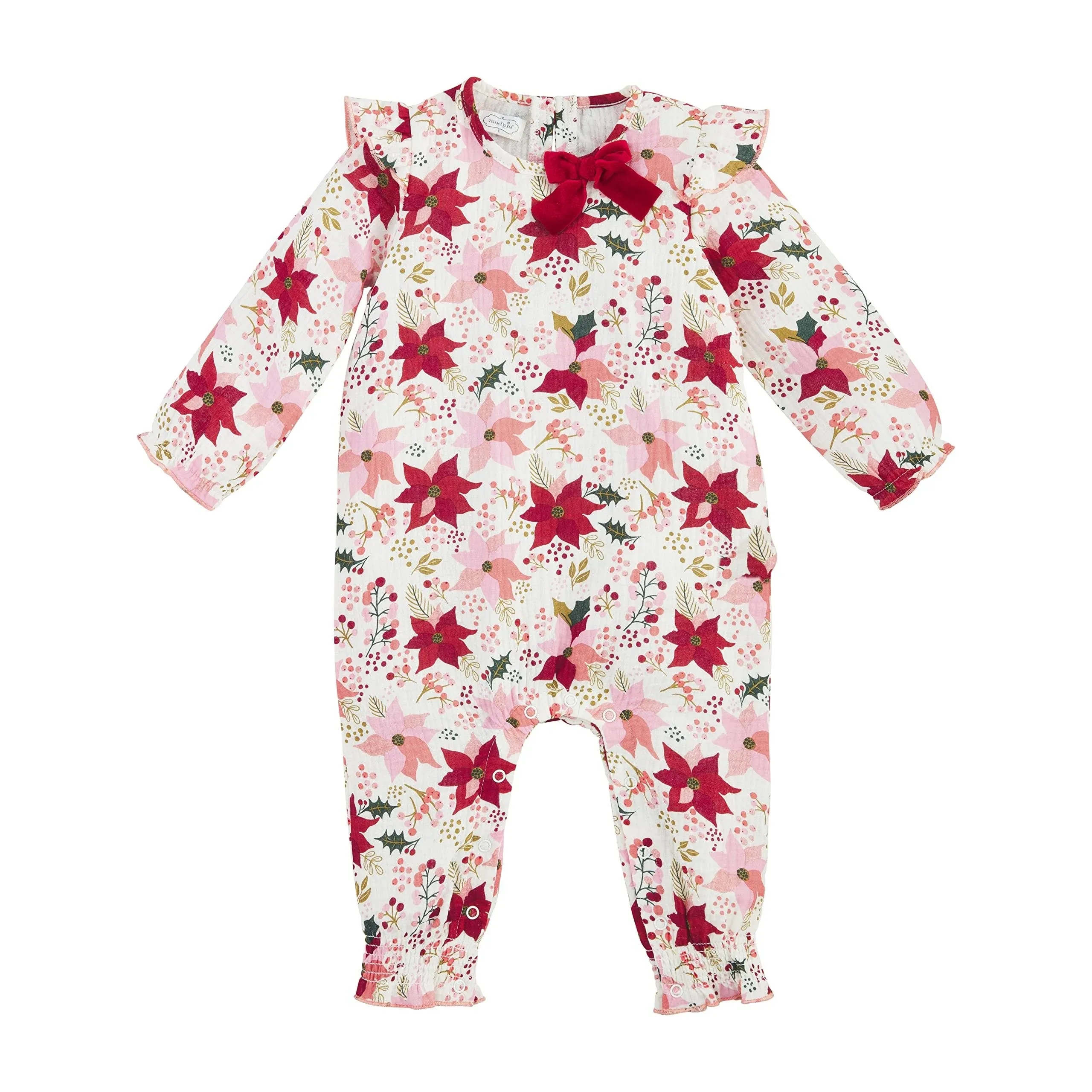 Mud Pie Baby Girls' Poinsettia One-Piece Romper