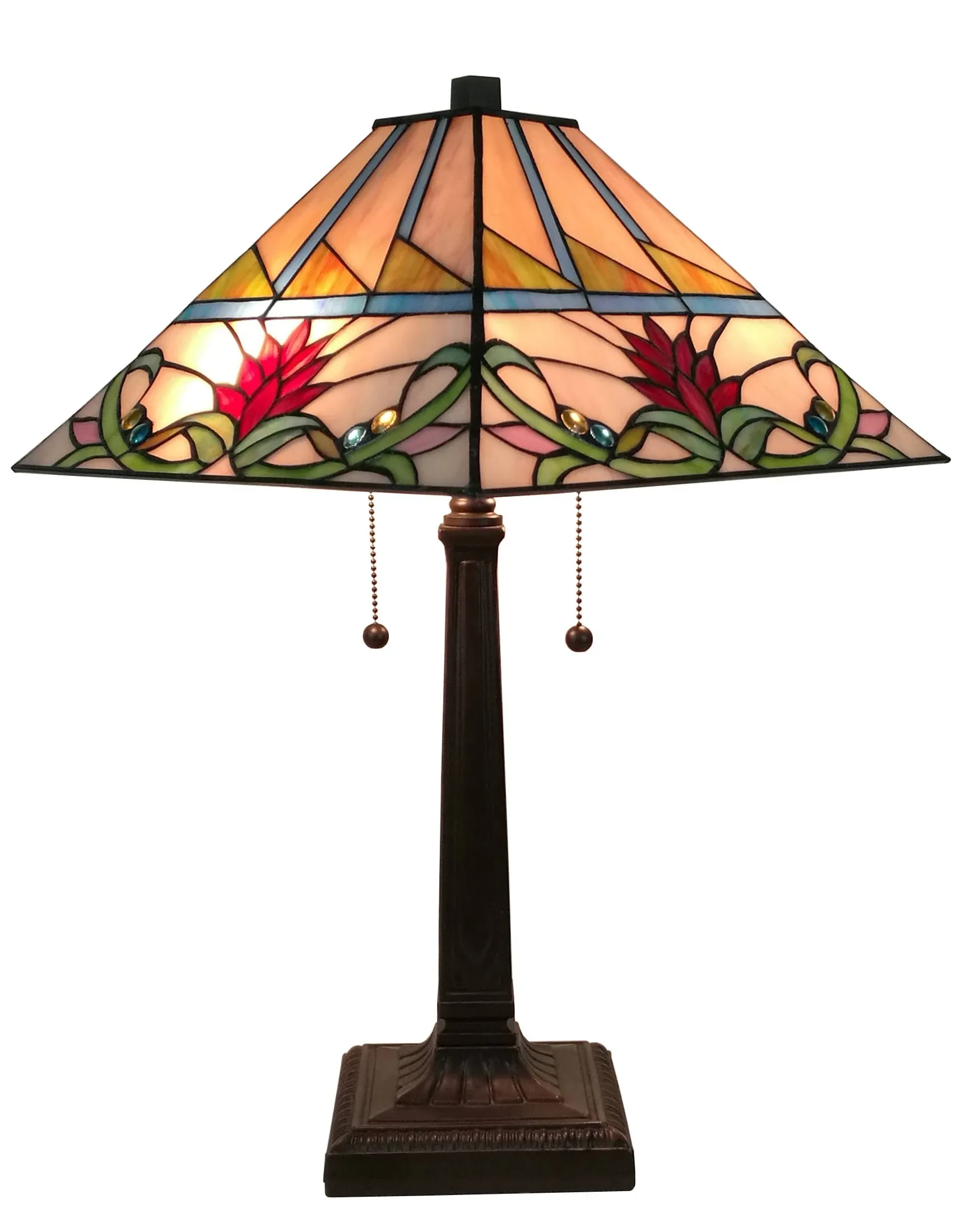 Amora Lighting Mission Tiffany Style Stained Glass Table Multi-Colored