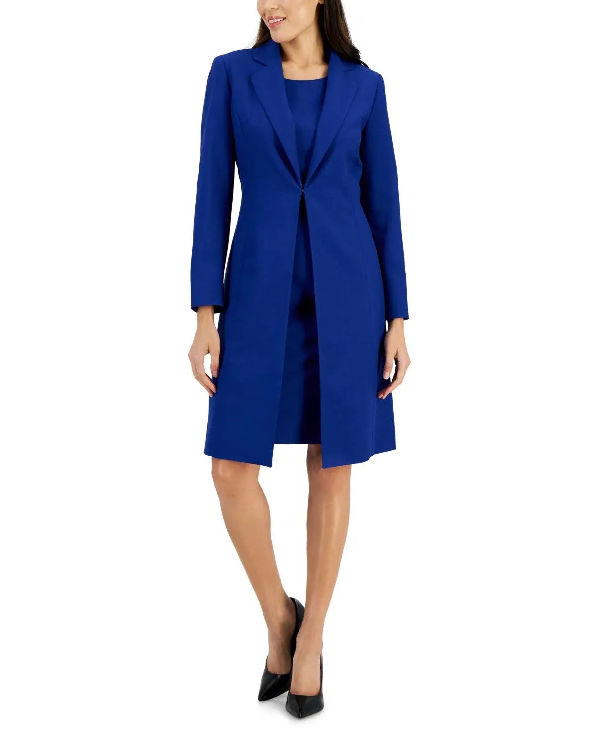 Le Suit Women's Crepe Long Coat & Sheath Dress