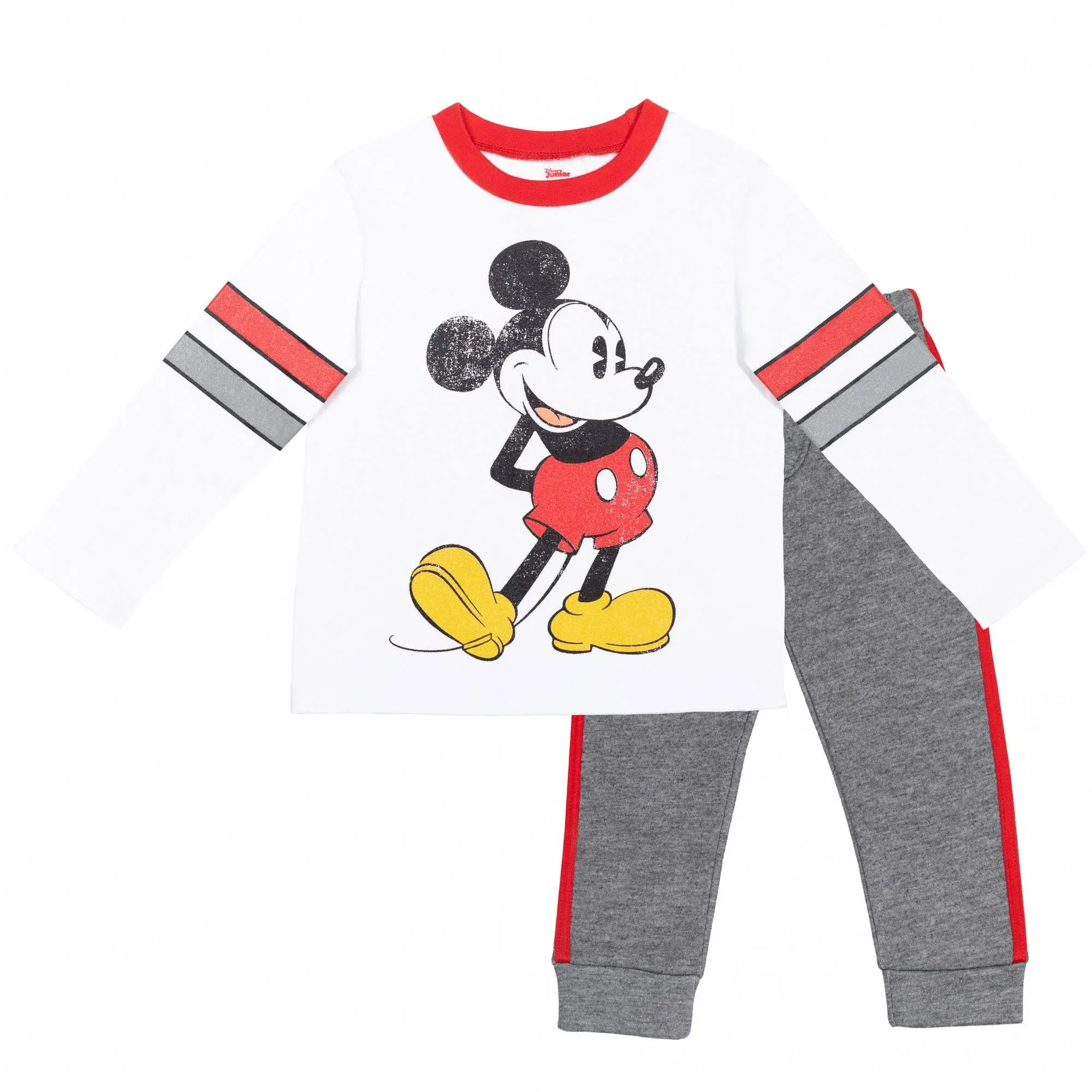 Disney Mickey Mouse Little Boys Long Sleeve T-Shirt Fleece Pant Set White/Gray 6