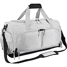 Focusgear Ultimate Gym Bag 2.0: The Durable Crowdsource Designed Duffel Bag with 10 Optimal Compartments Including Water Resistant Pouch, Silver, Med