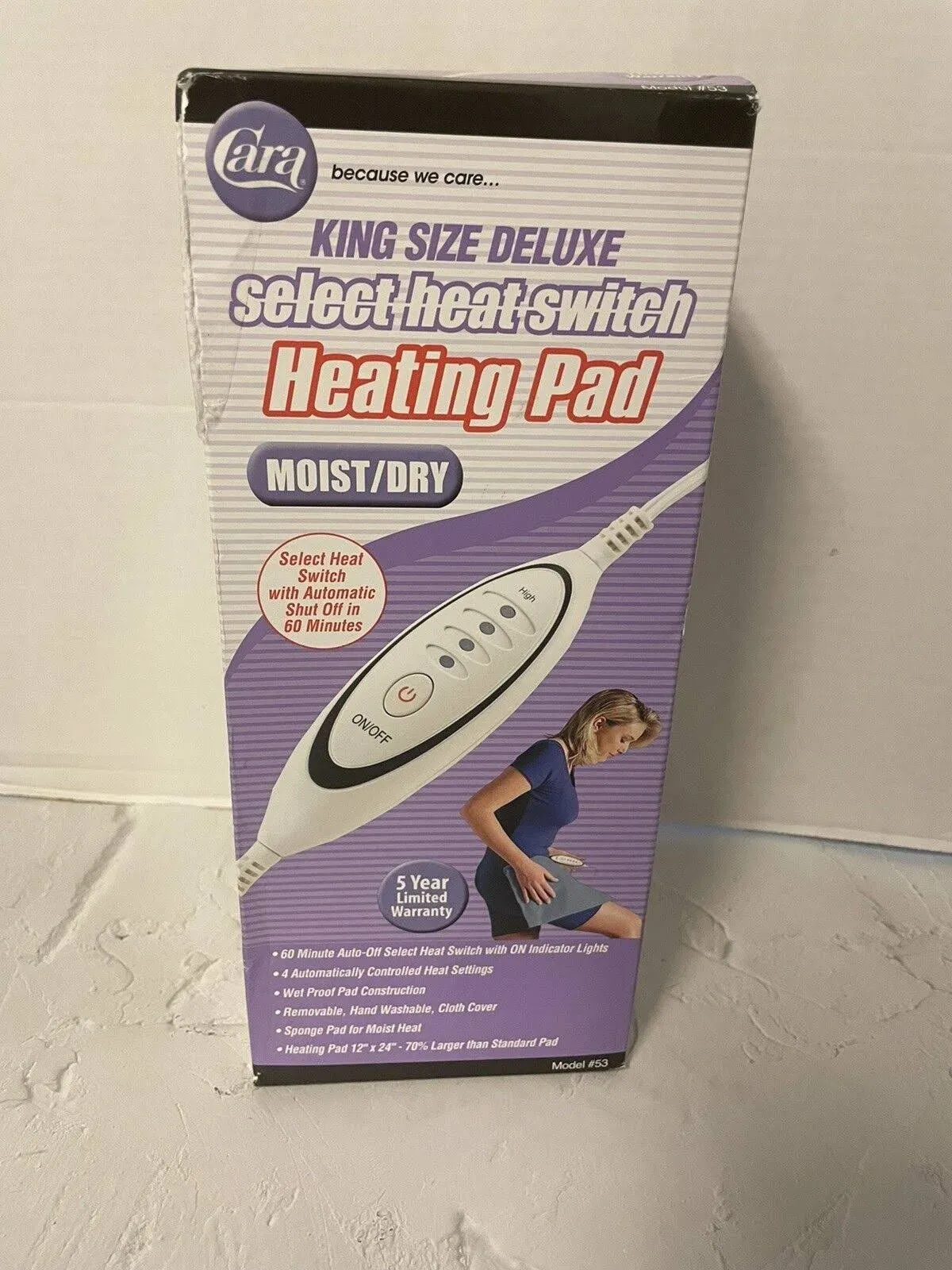 CARA King Size Deluxe Select Heat Switch Heating Pad - Moist/Dry, Blue