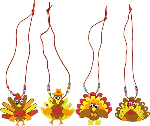 4E's Novelty Thanksgiving Necklace Crafts for Kids Bulk – 12 Pack DIY Turkey Necklace Craft for Kids with 4 Styles, Thanksgiving Favors for Kids, Thanksgiving Toddler Craft, & Turkey Craft Kit