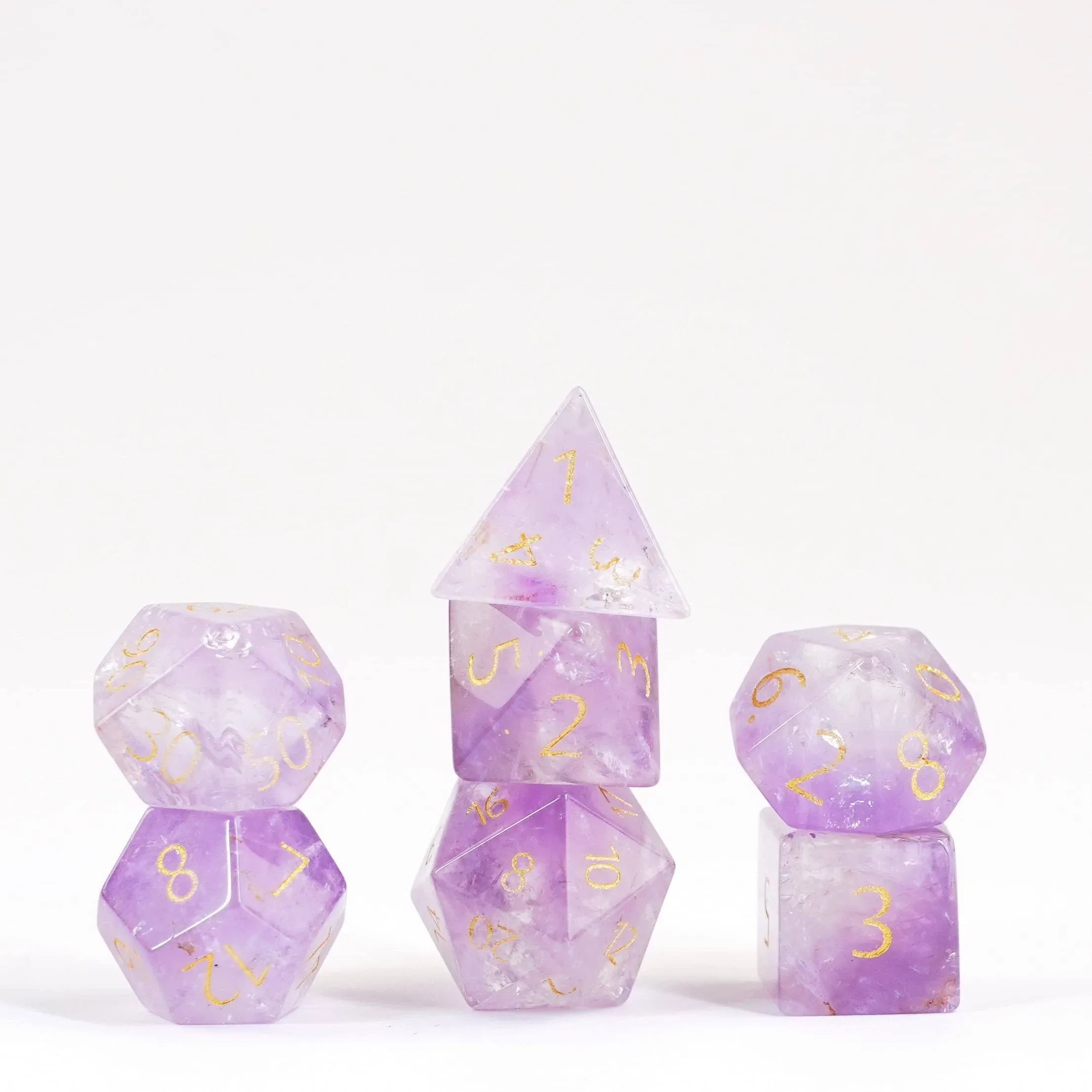 FanRoll by Metallic Dice Games 16mm Stone Poly DND Dice Set: Engraved Amethyst, Role Playing Game Dice for Dungeons and Dragons