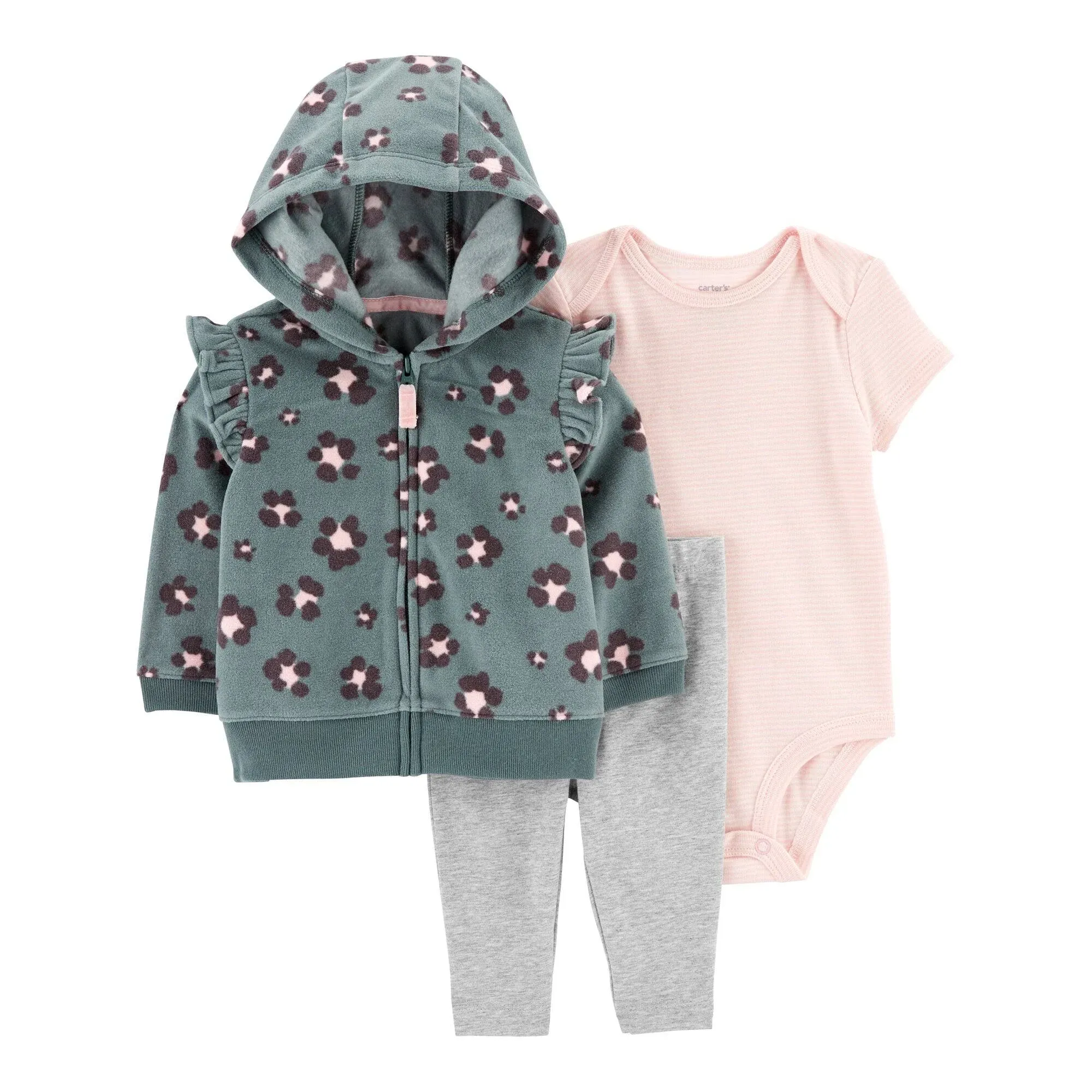 Carter's Baby Girls 3-Piece Leopard Little Jacket Set 18M Grey/Pink