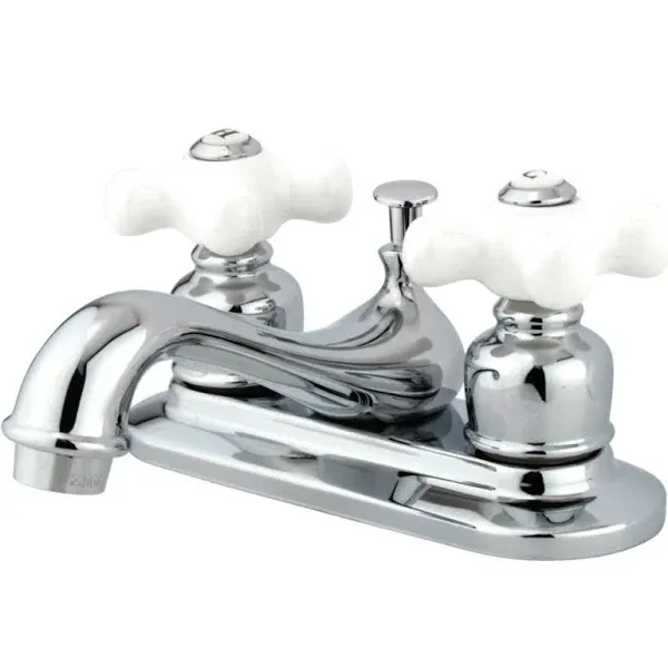 Centerset Lavatory Faucet with Porcelain Cross Handle - Polished Chrome - 4-Inch