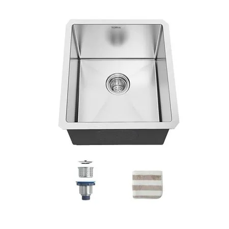 TORVA 16 Gauge SUS304 Stainless Steel Single Bowl Undermount Kitchen Sink 14x18x8.5 inch Wet Bar Prep Sink with Zero-Radius Corners