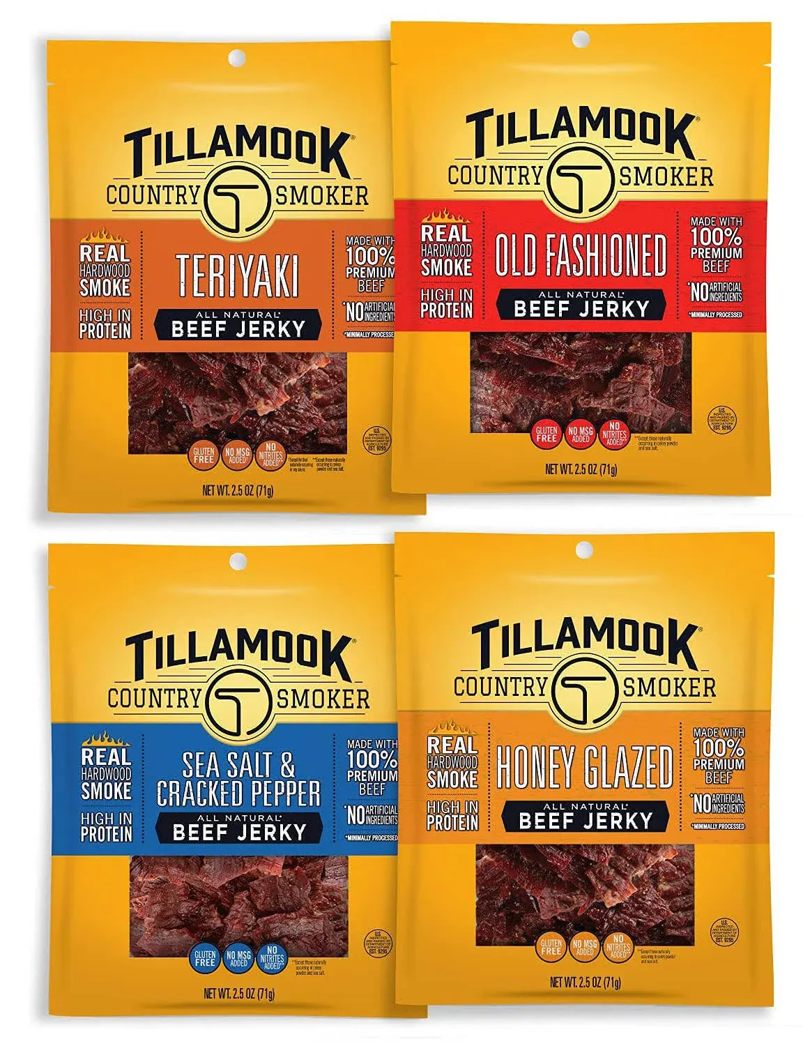 Tillamook Country Smoker Real Hardwood Smoked Beef Jerky Variety Pack, 2.5 Ounce ...