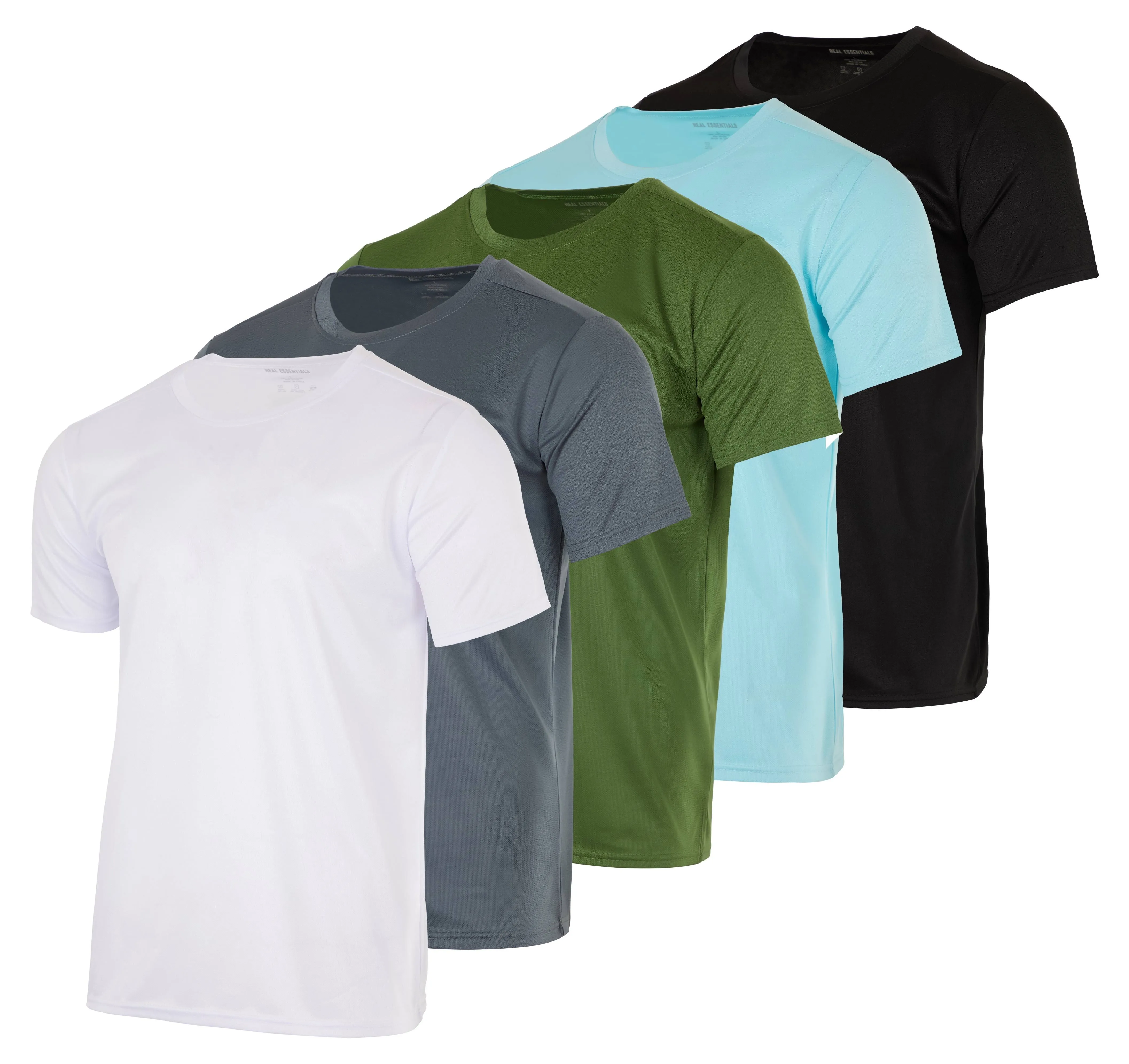 Real Essentials 5 Pack Men’s Active Quick Dry Mesh Crew Neck T Shirts | Athletic ...