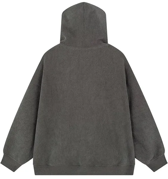 LEMANDIK Corduroy Zipper Star Hoodie - Grey XL