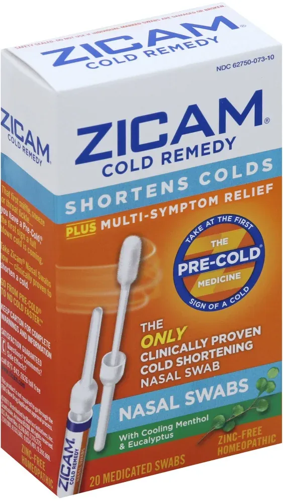 Zicam Cold Remedy Cold Shortening Medicated Nasal Swabs Zinc-Free 20ct