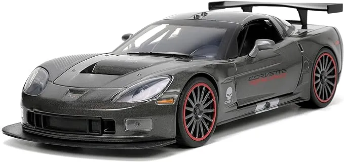 Big Time Muscle 1:24 2005 Chevy Corvette C6R Die-cast Car Charcoal Grey, Toys for Kids and Adults