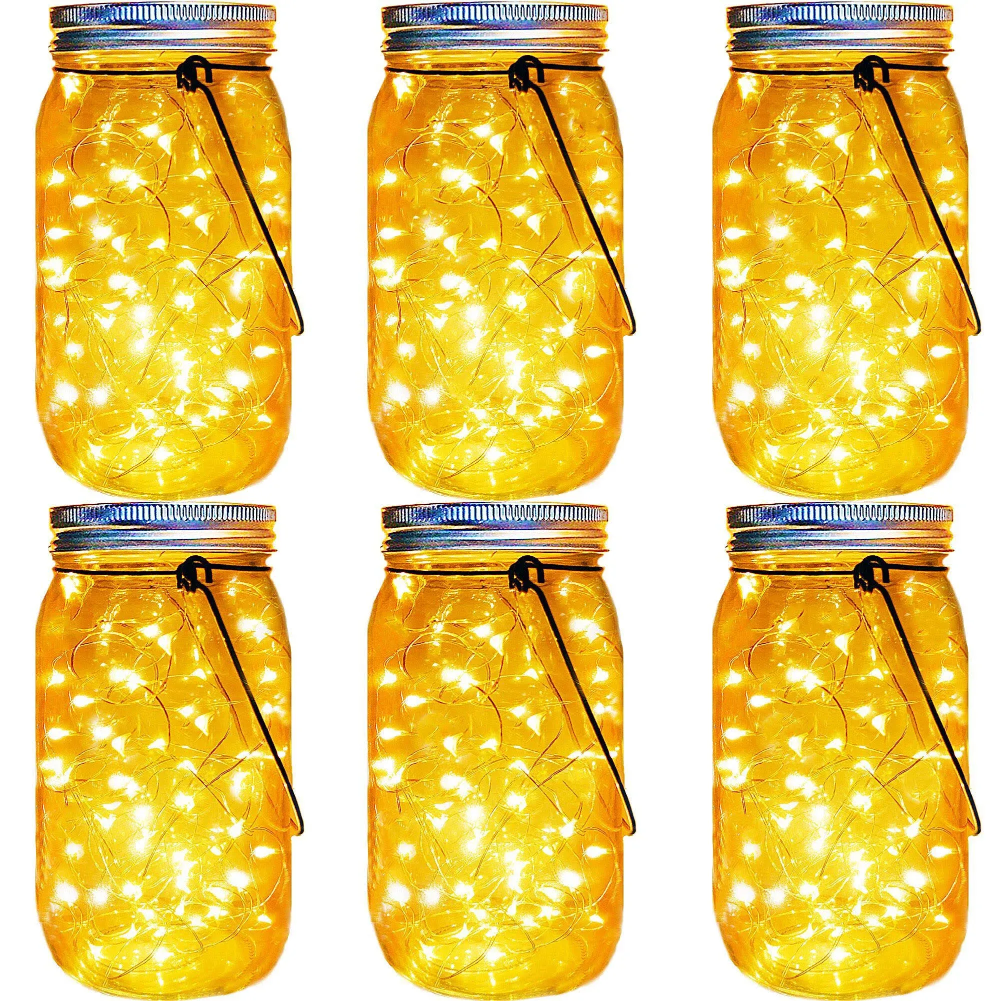 Solar Mason Jar Lights 30 Led,6 Pack Large-Size Solar Hanging Glass Jar Starry