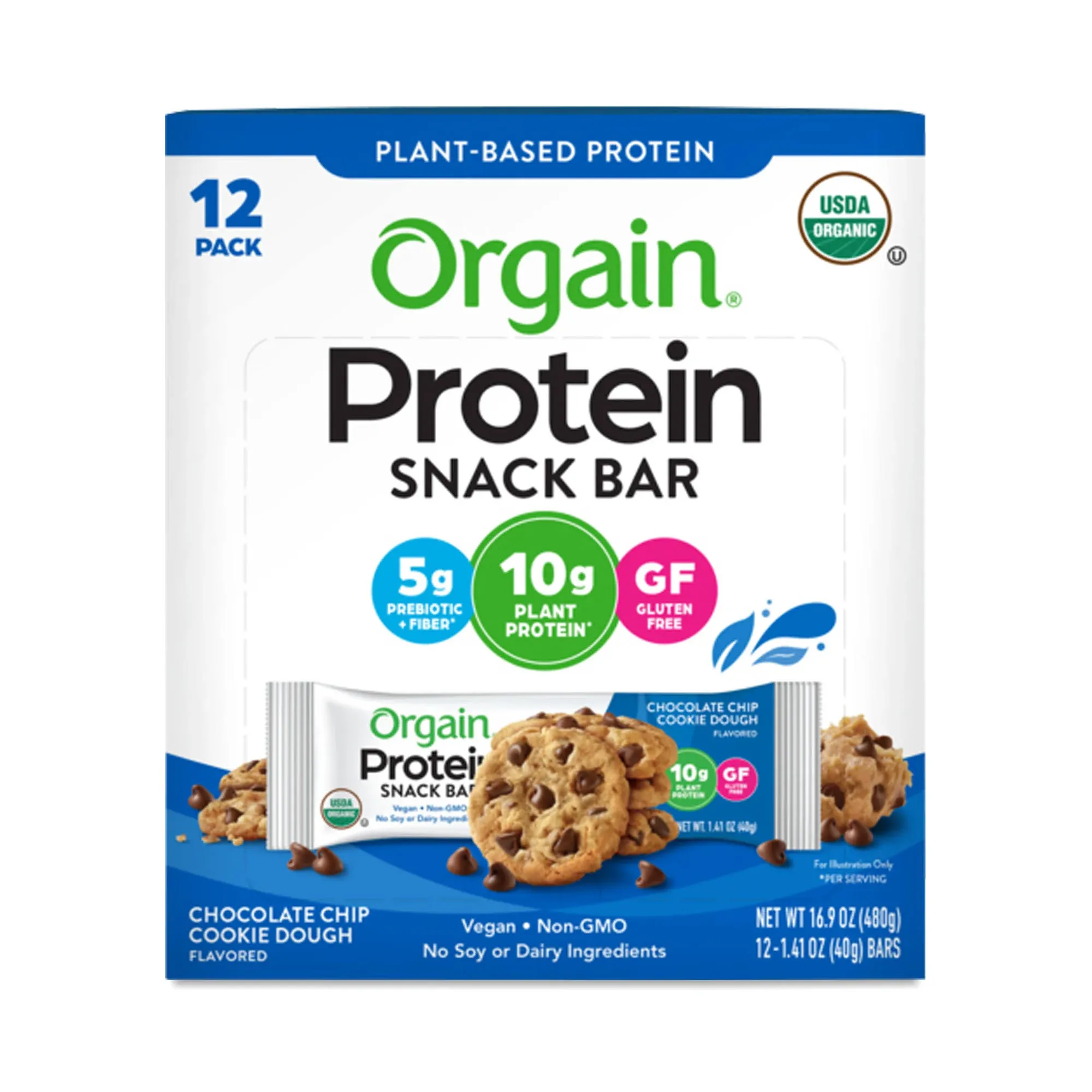 Orgain Organic Plant-Based Protein Bar Chocolate Chip Cookie Dough