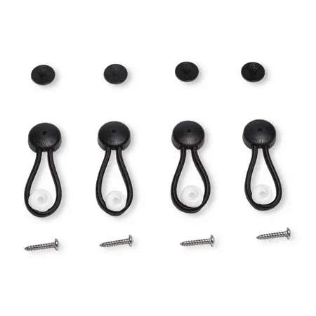 Stayput 6 5/8 Standard Size Black Shock Cord & Fastener for Canvas 4 Pack w/White Knobs & #10 Stainless Screws