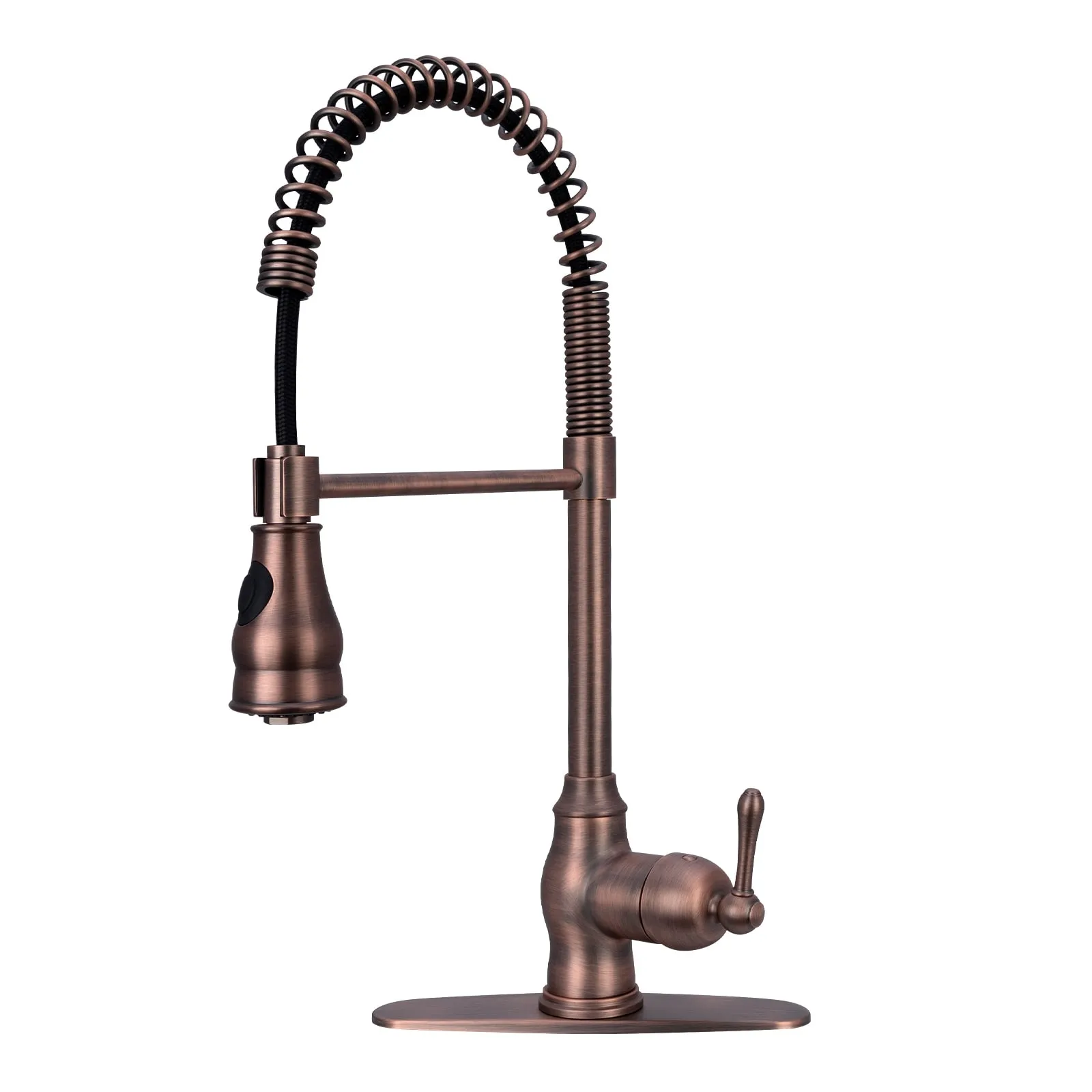 Copper Pre-Rinse Spring Kitchen Faucet Single Level Handle and Pull Down Sprayer