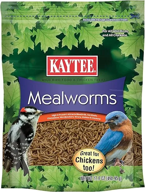 Kaytee Wild Bird Food Mealworms For Bluebirds, Wrens, Robins, Chickadees, Woodpeckers, Cardinals & Chickens, 17.6 Ounce