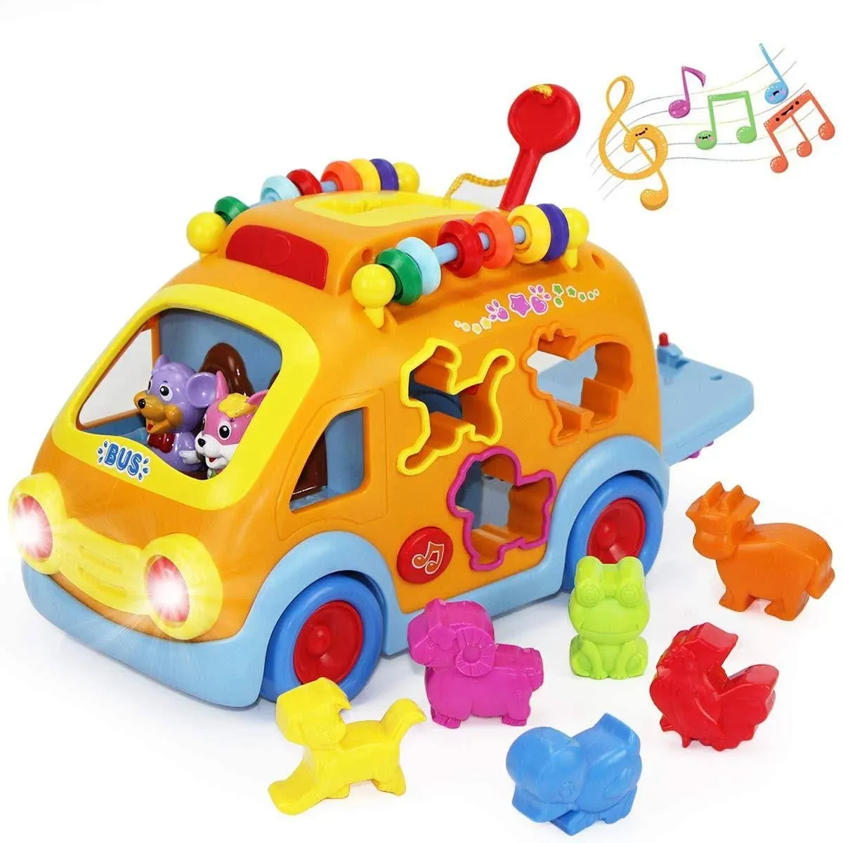 iPlay, iLearn Toddler Music Bus Toy, Baby Push Go Car for 18 Month, Musical Learning Animal School Bus, Kids Educational Learning Toy, Early Development Birthday Gifts for 2 3 4 Year Old Boys Girls