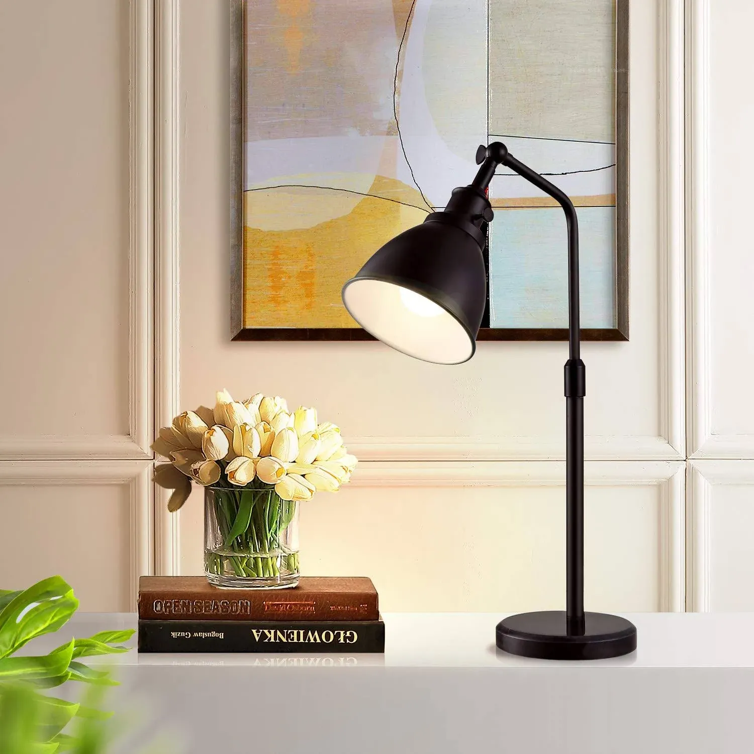  Metal Table Lamp, Industrial Nightstand Reading Light Desk Lamp with Black