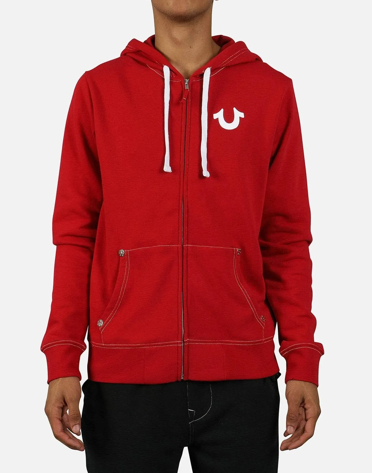 True Religion Men's Classic Logo Zip-Up Hoodie - Ruby Red